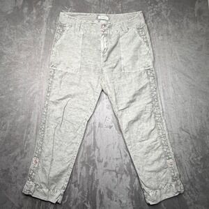 Sundance Women P12 Sage Green Linen Cotton Lace Trim Cropped Cargo Pants